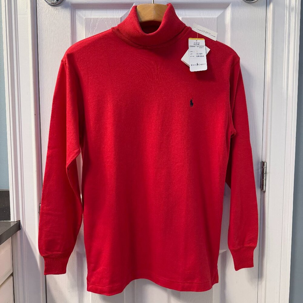 NWT Vintage Red Ralph Lauren Turtleneck Long Sleeve Cotton Shirt Size Large